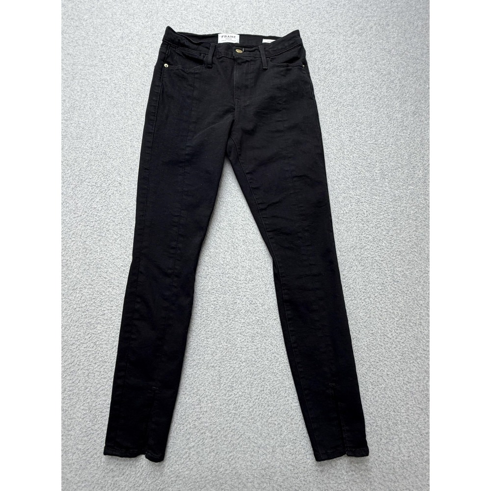 Frame Le High Skinny Jeans Womens 26 Black‎ Dark Wash Mid Rise Stretch Denim